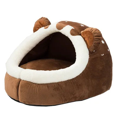 Niche pour Chihuahua marron avec étoiles – Confort maximal avec intérieur moelleux, parfait pour les petits chiens ou chats