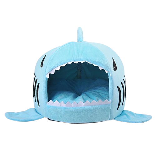 Niche pour Chihuahua en forme de requin bleu – Intérieur moelleux, parfait pour les petits chiens ou chats - vue de face