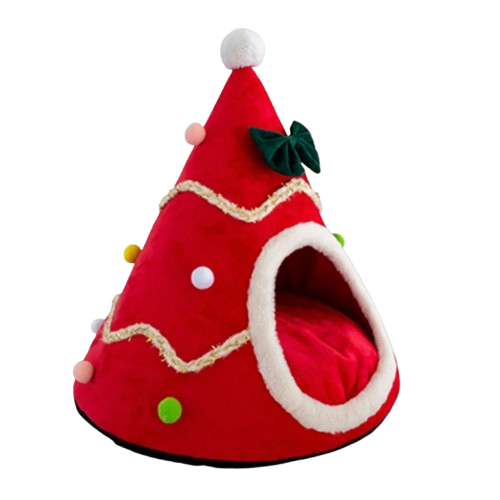 Niche pour Chihuahua en forme de sapin de noël rouge  – Confort maximal parfait pour les petits chiens ou chats
