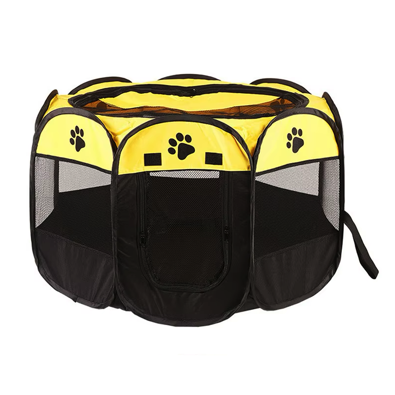 Niche pour Chihuahua : Parc pliable noir et jaune – Pratique pour offrir à votre petit chien ou chat un espace sécurisé