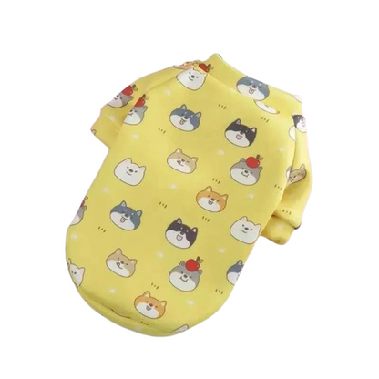 Pull pour Chihuahua jaune avec motifs chats – Confortable, vêtement parfait pour garder votre petit chien ou chat au chaud