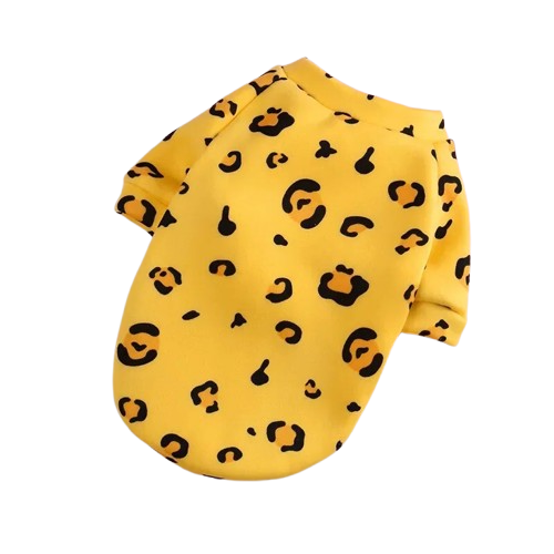 Pull pour Chihuahua jaune motifs léopard – Confortable, vêtement parfait pour garder votre petit chien ou chat au chaud