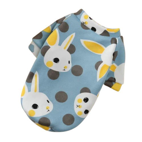 Pull pour Chihuahua bleu avec motifs lapins – Confortable, vêtement parfait pour garder votre petit chien ou chat au chaud