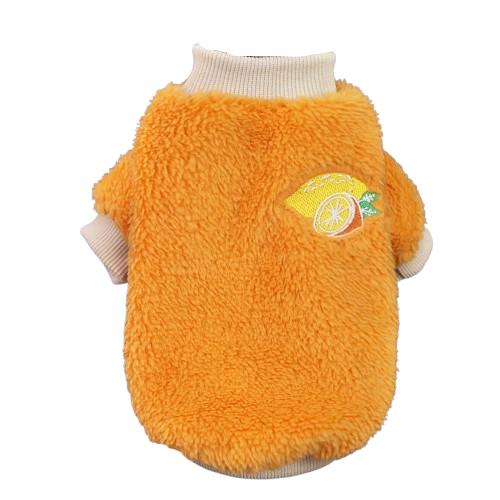 Pull pour Chihuahua polaire jaune avec citron brodé – Confortable, vêtement parfait pour garder votre petit chien ou chat au chaud