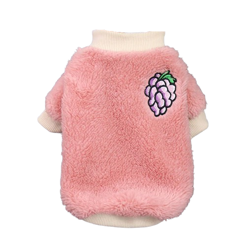 Pull pour Chihuahua polaire rose avec raisin brodé – vêtement parfait pour garder votre petit chien ou chat au chaud