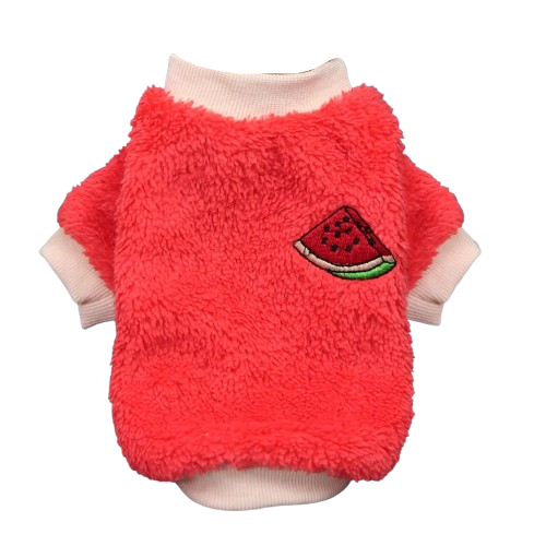 Pull pour Chihuahua polaire rouge avec pastèque brodée – vêtement parfait pour garder votre petit chien ou chat au chaud