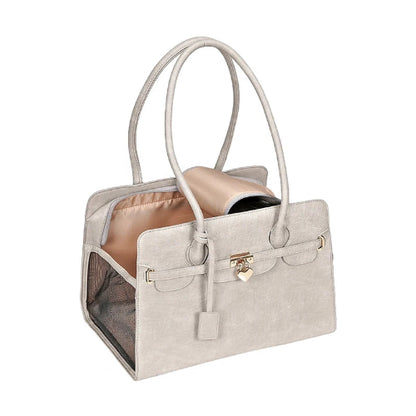 Sac de transport en cuir gris luxueux pour Chihuahua – Pratique et léger pour transporter facilement votre petit chien ou chat