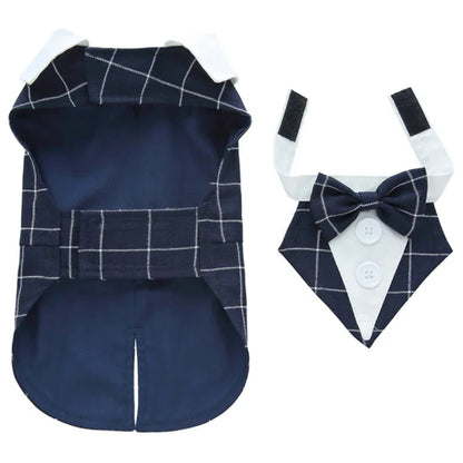 Déguisement Chihuahua : costume smoking bleu à carreaux confortable et tendance, parfait pour les fêtes, évènements, anniversaires ou halloween – taille parfaite pour les petits chiens
