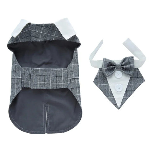 Déguisement Chihuahua : costume smoking gris à carreaux confortable et tendance, parfait pour les fêtes, évènements, anniversaires ou halloween – taille parfaite pour les petits chiens